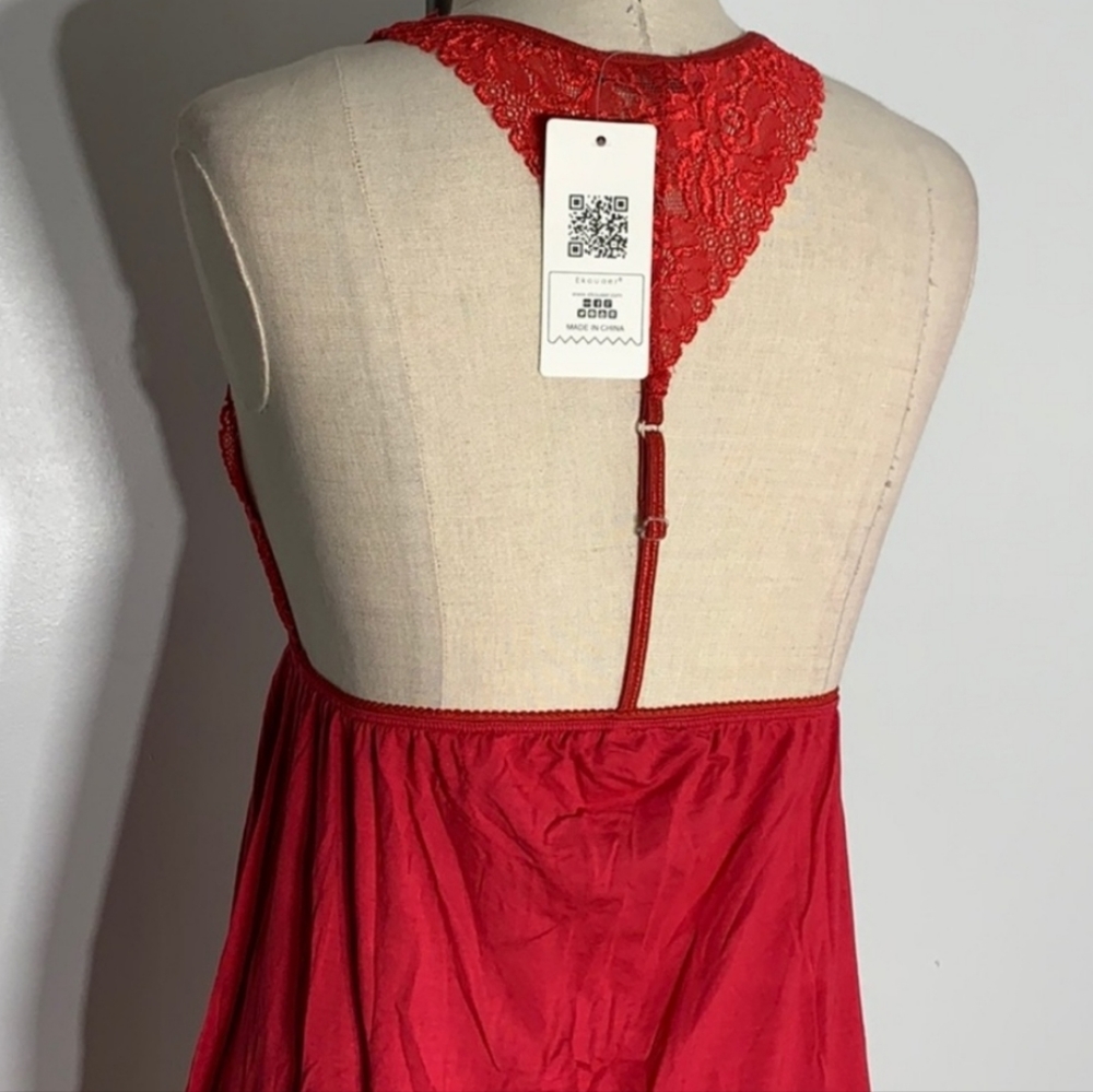 Y-Back Lace Nighty, Red, Sz M - Picture 6 of 8